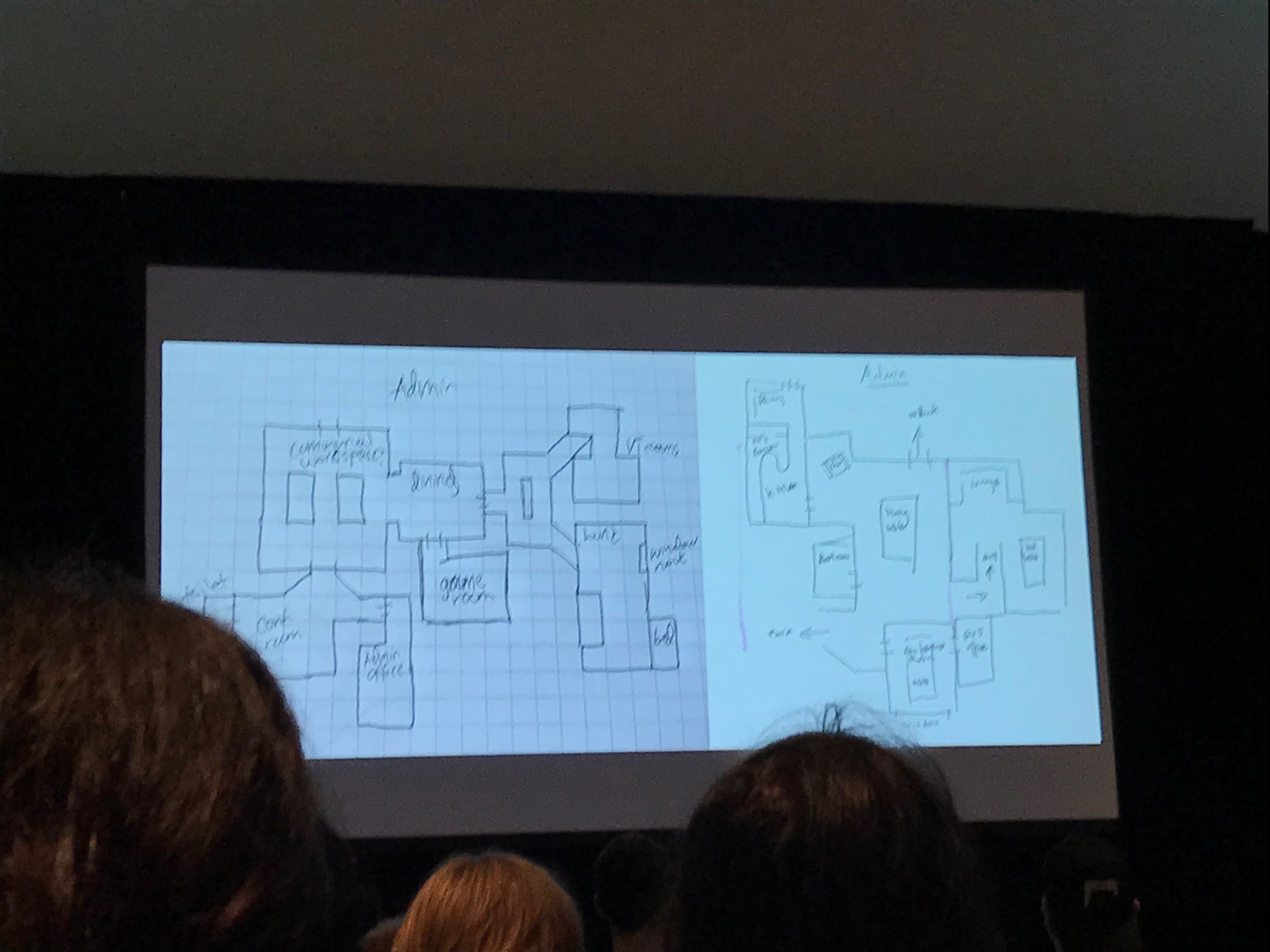 A slide from Nina's talk, featuring a paper layout of a level