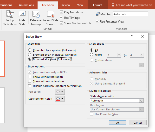 Prototyping with Powerpoint: Setting up kiosk mode