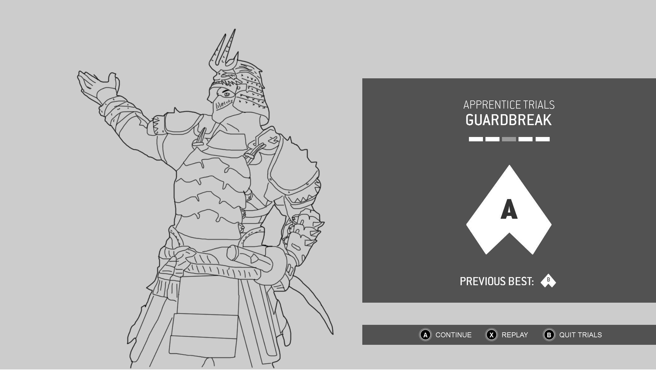 A wireframe showing the Grading Card for For Honor's trials